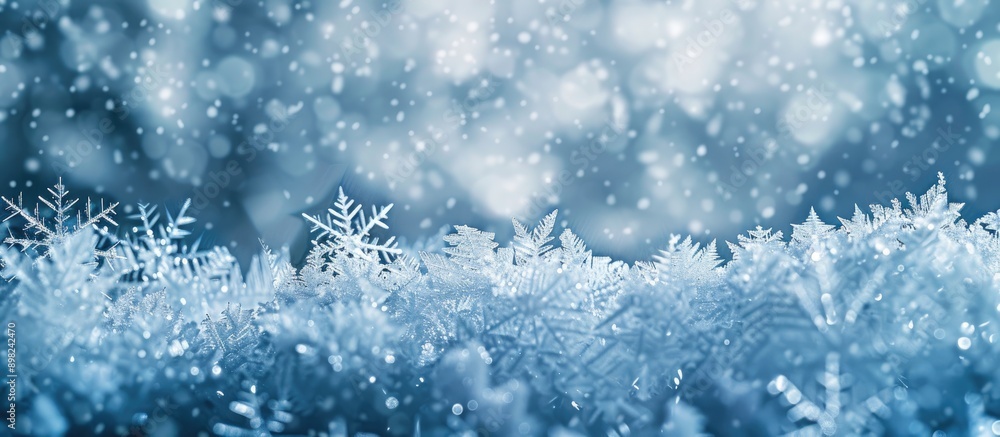 Leinwandbilder close up winter or christmas themed background featuring snow crystals frost patterns and space for 