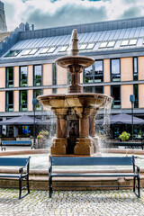 Fountain next to the cathedral in Kristiansand, Norway © Frankix