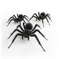 evil black hairy spiders with orange eyes on white background halloween decorations festive element
