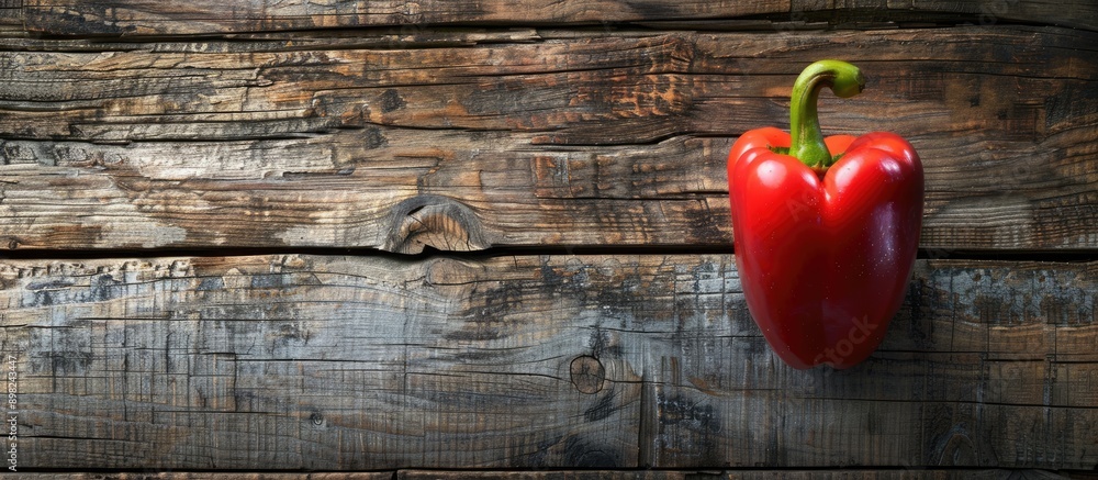 Poster top view of a bulgarian pepper and paprika on a wooden surface with ample copy space image available