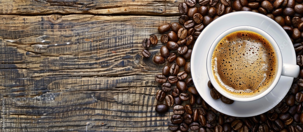 Aufkleber coffee cup and coffee beans on table with copy space image
