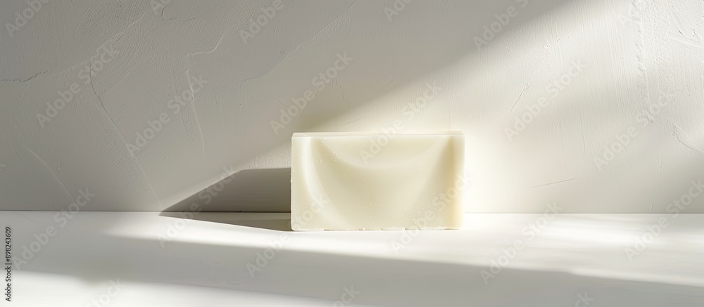 Poster Displaying a bar of white soap against a white backdrop for a copy space image