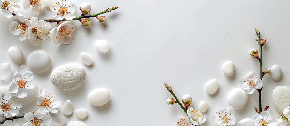 Aufkleber Isolated on a clean white background there is an elegant spa themed setup with empty space for adding images. Creative banner. Copyspace image