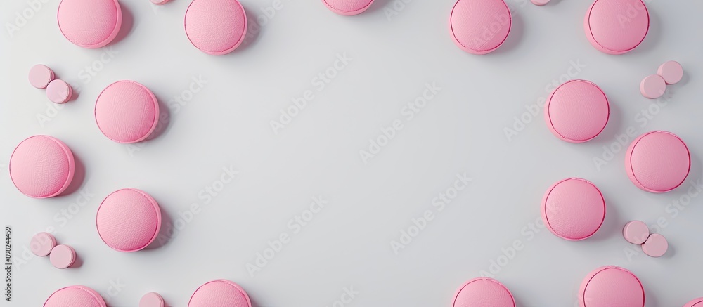 Aufkleber circular framed pink pill forming a creative healthcare and medicine concept displayed on a white ba
