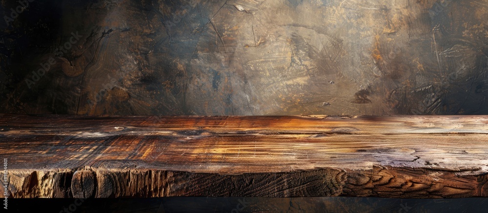Poster background displaying a textured wooden table in natural brown hues with copy space image
