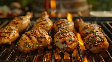 Grilled chicken legs on a barbecue grill. Perfect for illustrating a food blog article about grilling chicken.