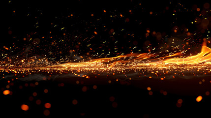 Detail of fire sparks isolated on black background