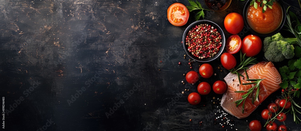 Poster dark background showcasing vitamin b5 rich food for a healthy diet concept with copy space image ava