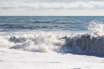 Stormy lwaves on the beach of Sochi, Russia, Black Sea