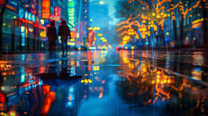 Obraz premium 雨の繁華街