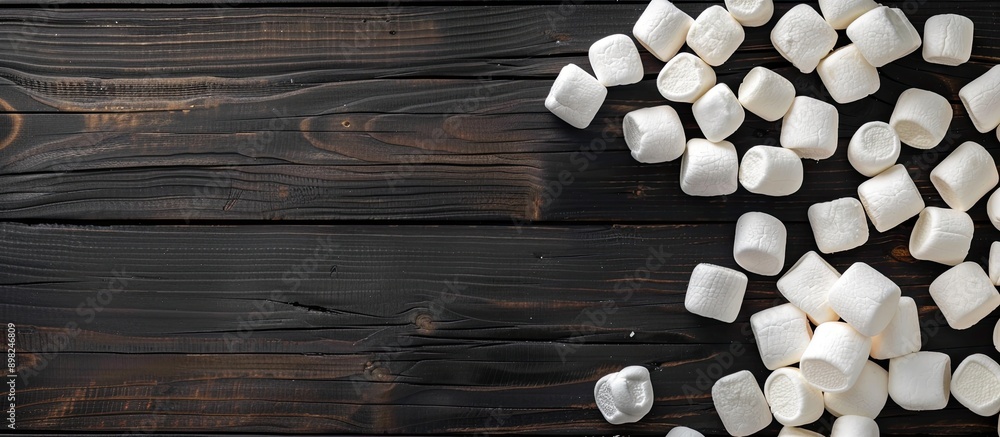 Poster black wooden background with marshmallows providing copy space image