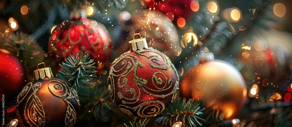 Poster decorative ornaments for the christmas tree with an empty area for inserting an image. creative bann