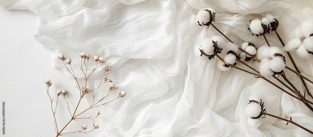 Poster top view of cotton fabric serving as a backdrop for a copy space image