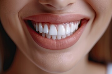 Obraz premium Close-up of woman smiling with white teeth. Perfect for dental care, hygiene, and beauty.