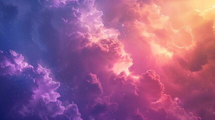  A sky filled with numerous clouds, with a solitary star at its center, and stars nestled within the heart of each cloud