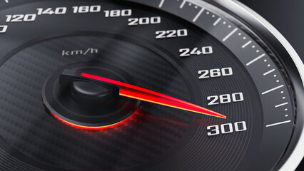 High Speed concept - Speedometer with red arrow. 3d rendering
