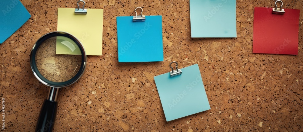 Aufkleber cork board with pinned blank paper notes invoking a detective investigation theme with available cop