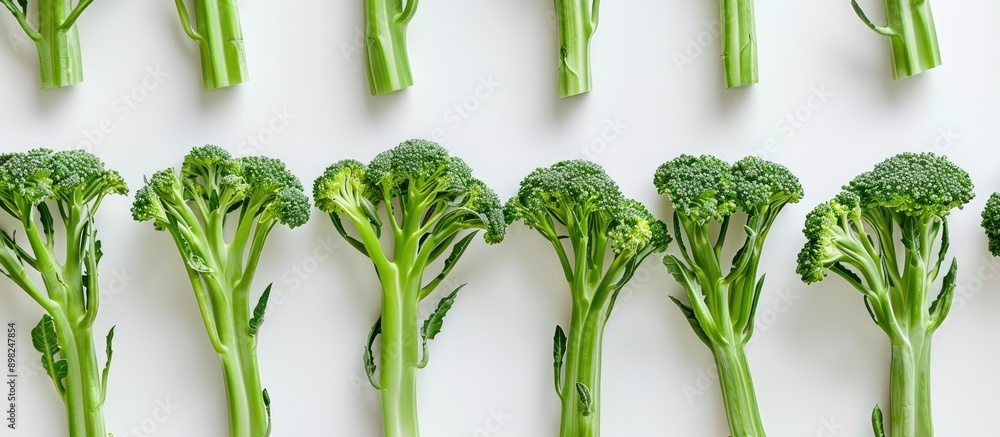 Poster broccolini arranged on white background for copy space image