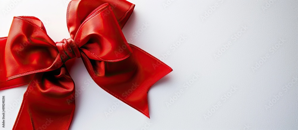 Poster close up shot of a red bow on a white background with copy space image