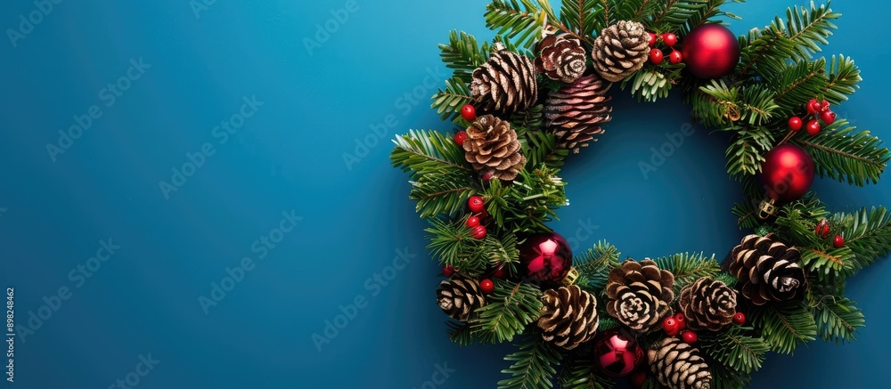 Aufkleber top down view of a festive green christmas wreath against a bright background symbolizing traditiona