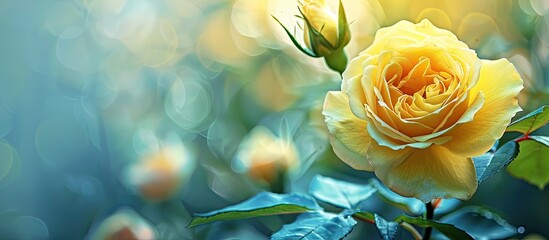 Close up shot of a yellow rose with a shallow depth of field ideal for adding text or graphics with copy space image