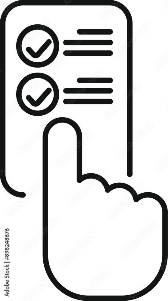 Poster hand is interacting with a smartphone, checking off items on a digital checklist, indicating complet