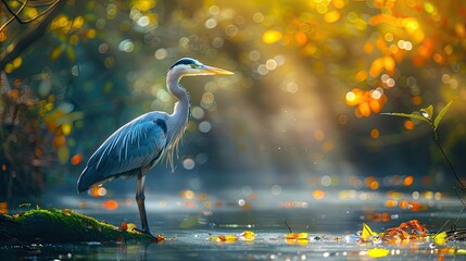 Fototapeta premium Heron in nature near the lake. Selective focus.
