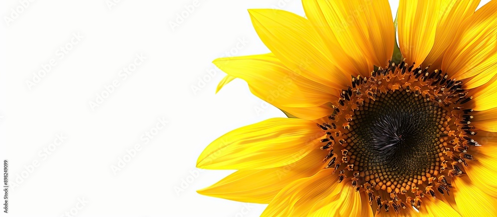 Aufkleber top view of a bright yellow sunflower against a blank white background with space for text or images