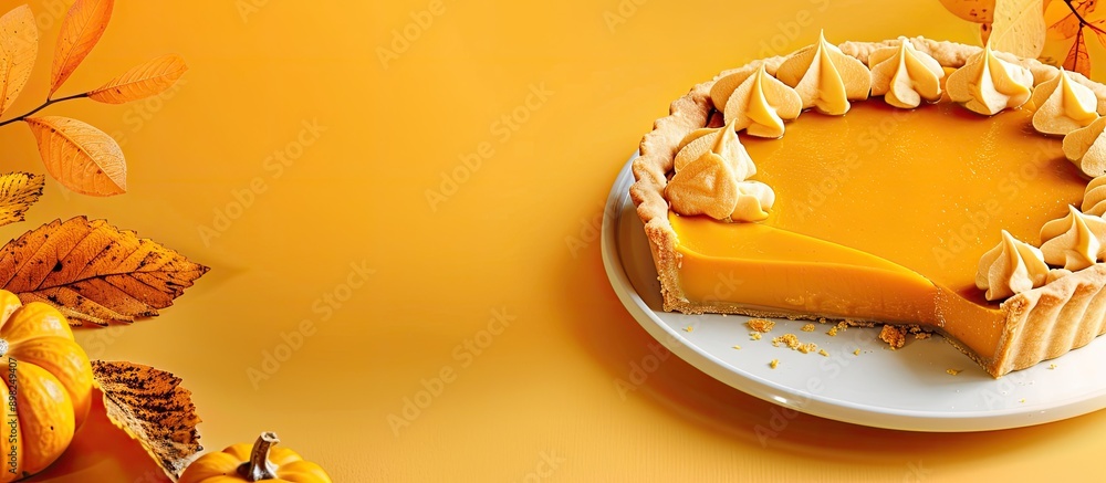 Poster Delicious pumpkin pie displayed on a vibrant background with copy space image