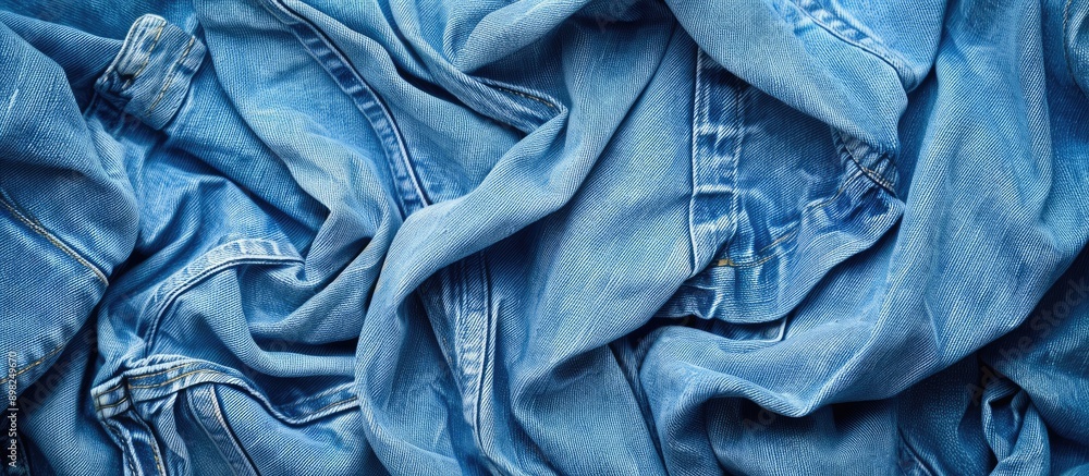 Poster denim fabric with a textured jeans pattern on a blue background perfect as a copy space image