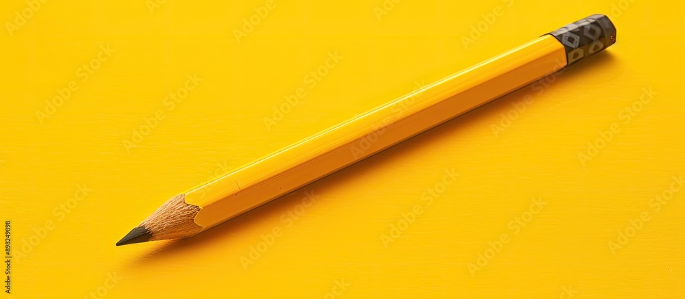 Aufkleber a bright yellow background showcases a sharp diagonal yellow pencil on its own offering a mockup wit