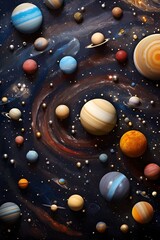 Cosmic Flat Lay with Planets and Stars. Vertical