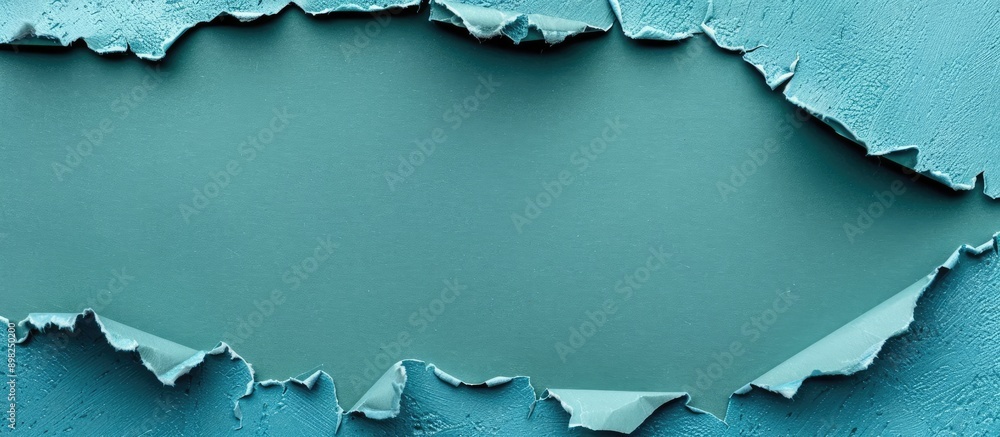 Poster blue torn paper set against a green backdrop with room for a copy space image