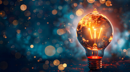 Digital graphic of a light bulb with a globe inside representing global ideas and innovations