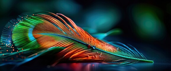 Vibrant Peacock Feather, Colorful And Glowing, Showcasing Nature'S Majestic Beauty