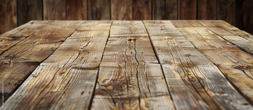 Fototapete Close up of a table made of wooden planks with a textured background and space for inserting an image. Creative banner. Copyspace image