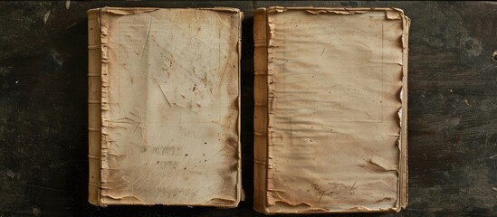Displaying two slightly worn books with blank covers suitable for a copy space image