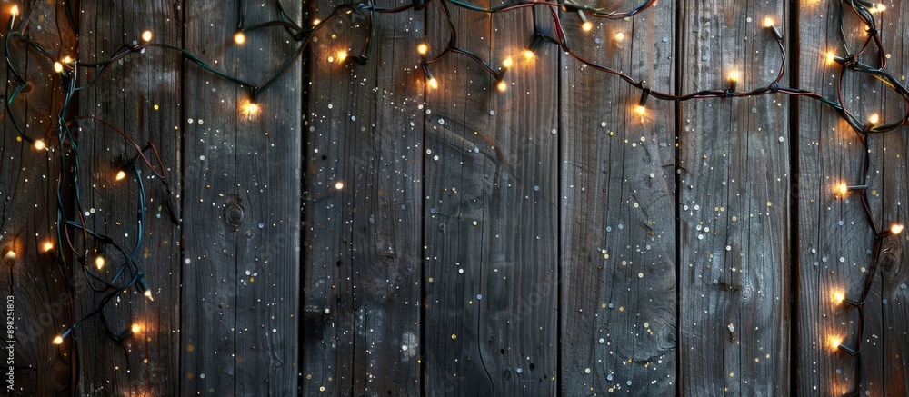Fototapete christmas lights are illuminated against a rustic wooden backdrop in the image with available copy s