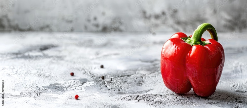 Poster close up of a red bell pepper on a blank white surface with copy space image