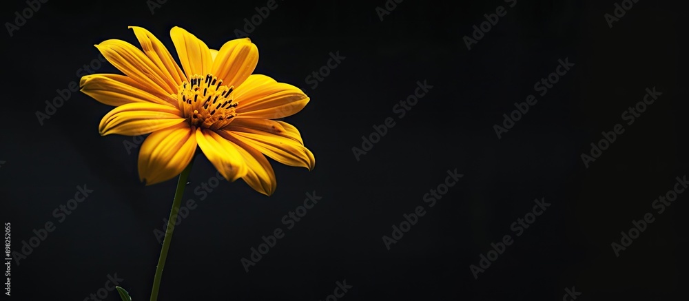 Poster a bright yellow flower stands out against a dark black background in a striking contrast making it a