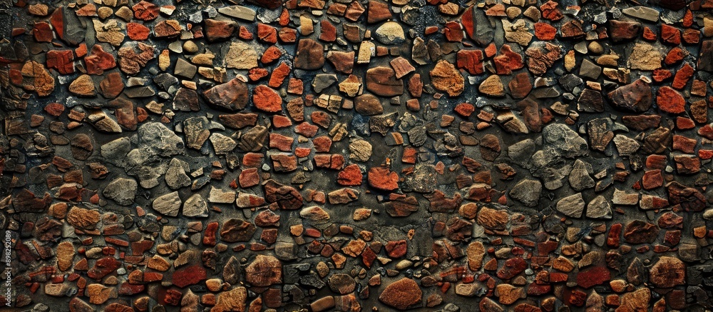 Poster abstract architecture background featuring a vintage red brick wall embedded with stones ideal for c