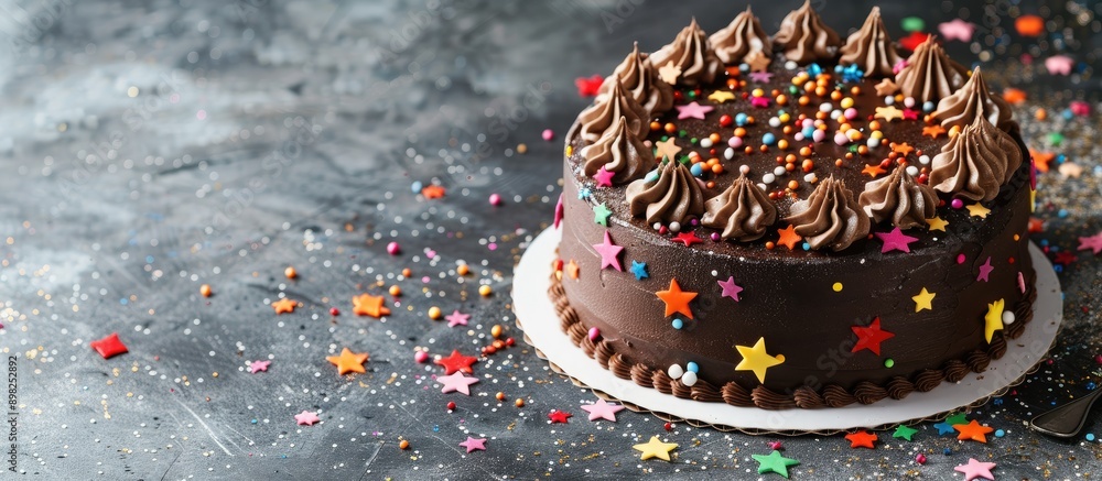 Poster Cake for a New Year s celebration with a design concept displayed on a gray background with ample copy space image