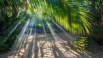 Sunbeams through Palm Leaves.