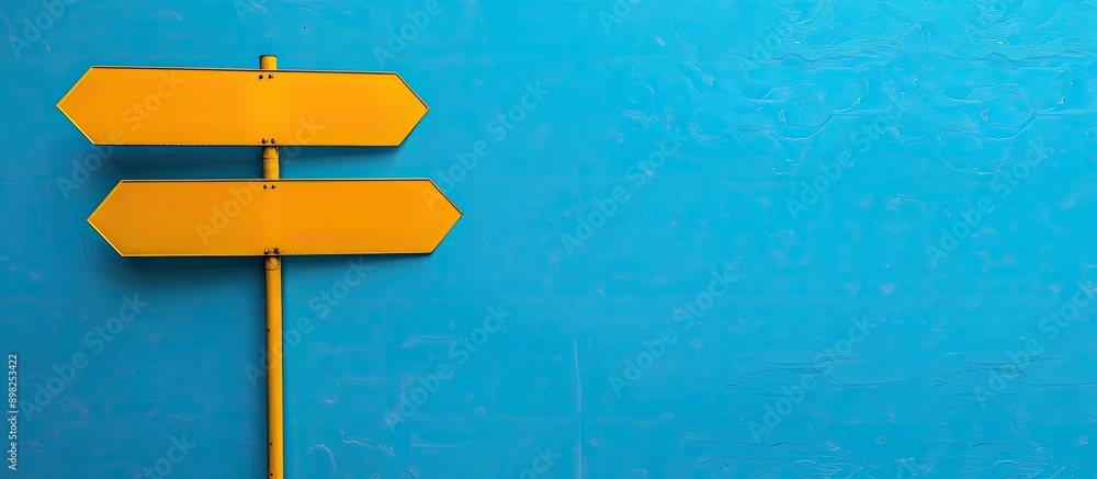 Poster close up comparison background featuring two blank signs on a blue backdrop providing copy space for
