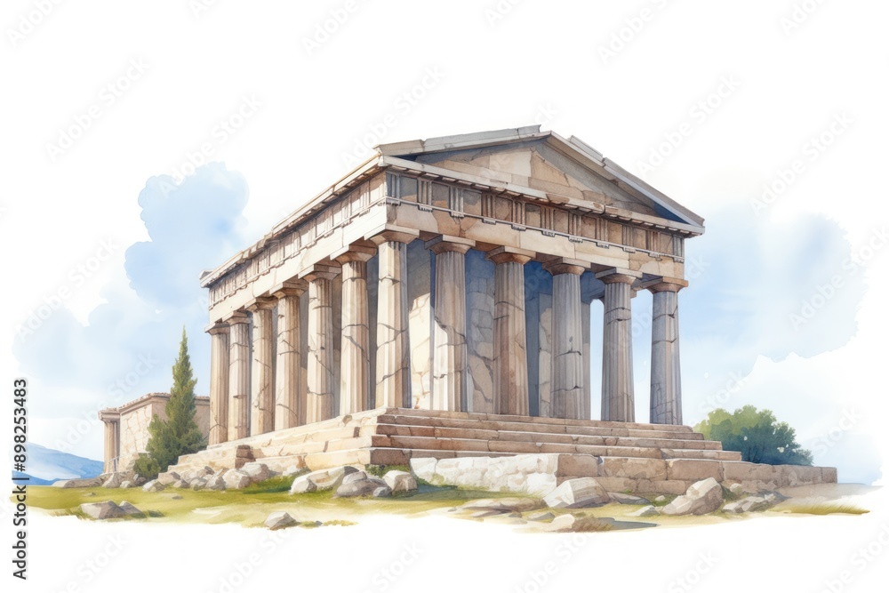 Poster building temple architecture ancient.