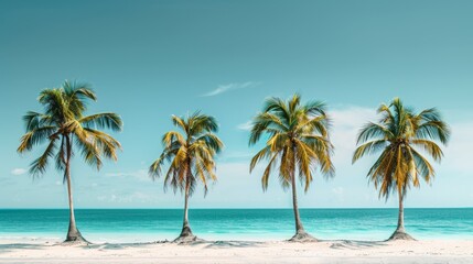 Four Palm Trees on a Tropical Beach.