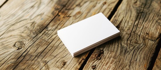 Fototapeta premium Close up shot of a white business card on a wooden surface with ample copy space suitable for various business purposes