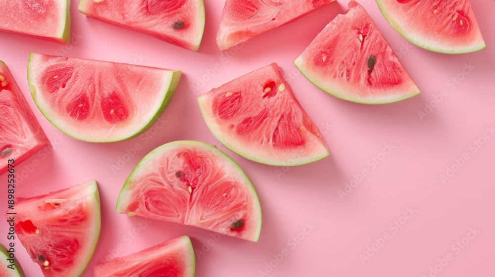 Wall mural Slices of watermelon on pink background