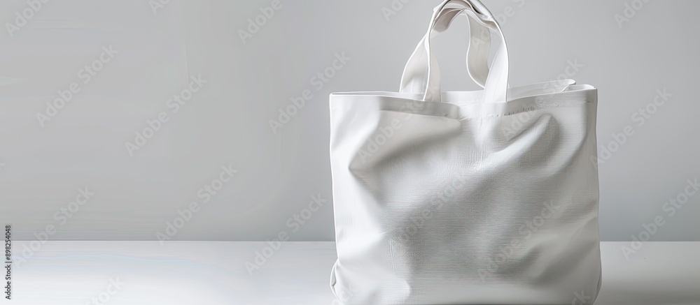 Aufkleber Canvas fabric white tote bag displaying a cloth shopping sack mockup with ample copy space image