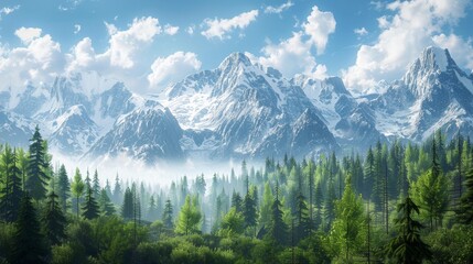 Majestic Mountain Range with Forest in the Foreground.